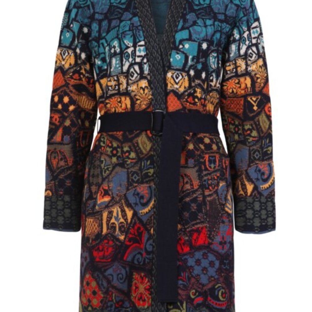 IVKO TRENCAR MARINE NWT COATIGAN CARDIGAN SIZE M/38 100% WOOL MULTI GORGEOUS